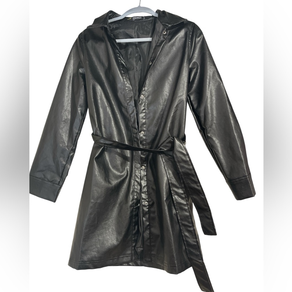 Black Faux Leather Shirt Dress MEDIUM